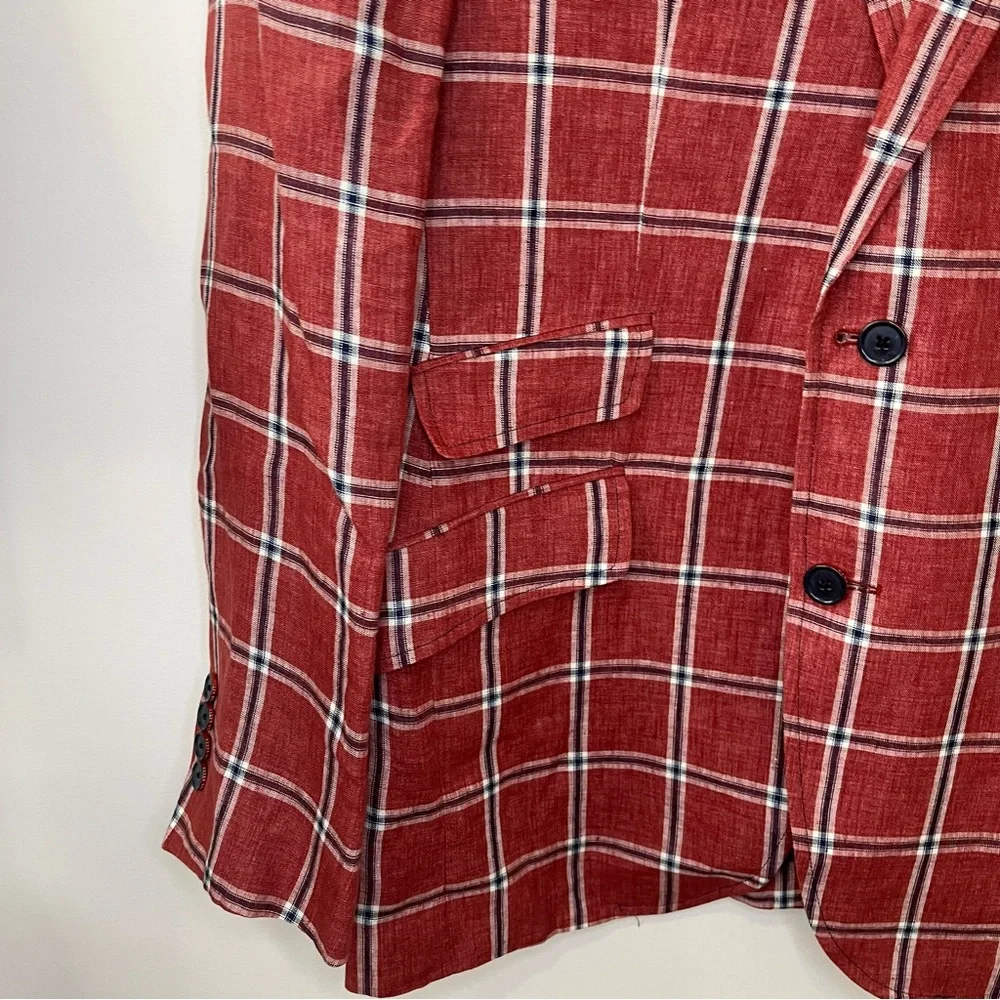 Ted Baker Endurance Linen Windowpane Check Plaid Linen Blazer Red Size 40R - Picture 8 of 13